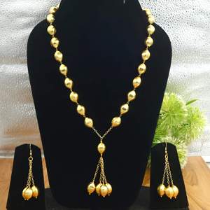 Ensemble de colliers de perles faits à la main en laiton avec pampilles, collier en Y et boucles d'oreilles, ensemble de bijoux ethniques de mariée en gros, fabrication OEM personnalisée - Product Image 4