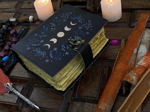 Large Leather Grimoire Journal with Water Color Paper 200 Sheets Spiral Bound Moon Phases <b>Book</b> of Shadows & Blank Spell <b>Notebook</b> - Product Image 1