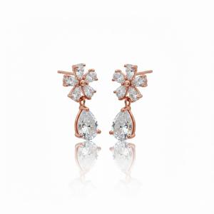 ต่างหูเพชรแล็บทรงหยดน้ำประดับดอกไม้ทองคำแท้ 10K 14K สำหรับเด็กหญิงและสตรี ต่างหูแบบห้อย ชุดต่างหูเจ้าสาว - Product Image 4