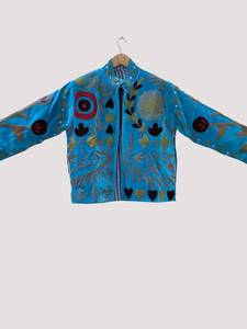 Suzani Style Hand Embroidery <b>Velvet</b> <b>Jacket</b> <b>Women</b> Boho Chic Winter Bomber Handmade Masterpiece Ethnic Needlework Coat Gift Set - Product Image 1