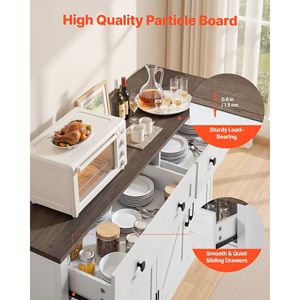 Tavolo da Caffè Stile Fattoria con 2 Cassetti, Credenza Buffet con 4 Ante Scorrevoli - Mobile Bar Stile Rustico - Product Image 5