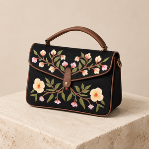 Bolso de Mano Casual de Lona con Bordado Floral, Cierre de Botón, Correa de Hombro con Cuentas, para Viajes Diarios y Fiestas - Product Image 2