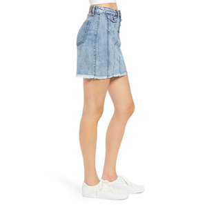 Mini-jupe en jean bleu clair à poches plaquées taille basse pour femme, en pur coton, coupe droite, durable, idéale pour l'été - Product Image 3