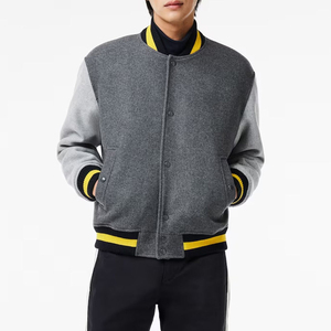 Factory Manufacture Men's Varsity Jacket Breathable V-neck Polyester/Cotton Winter Long Sleeves <b>Covered</b> <b>Button</b> Closure High - Product Image 1