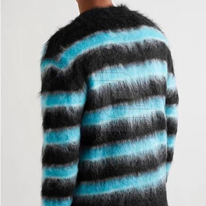 <b>Men's</b> Striped Knitted <b>Cardigan</b> Sweater Black And Blue <b>Long</b> Sleeve Thick Winter Wear Button Closure Full Sleeve - Product Image 3