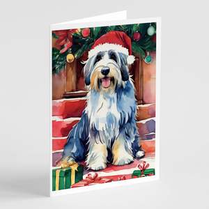 Whimsical A7 Tamaño 5x7 Bearded Collie Tarjetas de felicitación de Navidad Paquete de 8 tarjetas de nota en blanco con sobres - Product Image 1