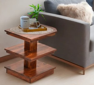 Solid Wood 3-Tier End <b>Table</b> | Square Wooden <b>Side</b> <b>Table</b> | Rustic Corner Display Stand for Living Room - Product Image 1