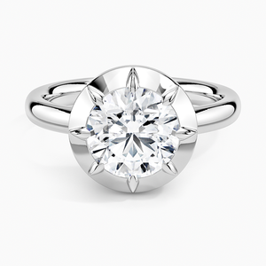 Anillo de Compromiso con Moissanita de Corte Redondo de 2 Quilates, Anillo Solitario con Halo Floral - Product Image 3