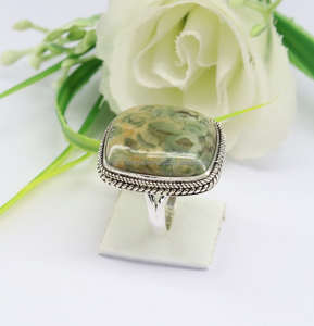 Bague de jaspe de forêt tropicale faite à la main en argent 925 pour bague de méditation de fiançailles avec des pierres précieuses en argent bijoux de forêt tropicale Rhyolite - Product Image 6