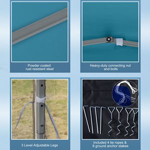 Gazebo Pop-up da Esterno 10x10 Blu Chiaro a Montaggio Istantaneo con 4 Pareti Laterali in Rete per Feste - Product Image 6