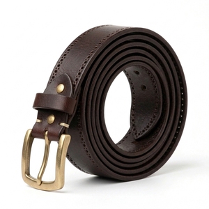 Cinturón de Cuero Genuino para Hombre, Estilo Vintage, Hebilla de Pin, Sólido, Casual, Formal, Ajustable, Duradero, Ecológico, Personalizado, Accesorio de Moda - Product Image 1