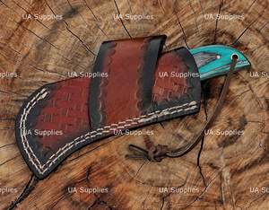 มีดทำมือเหล็กดามัสกัส ใบมีดแบบ Fixed Blade ทรง Hawk Bill สำหรับพกพาและตั้งแคมป์ ด้ามไม้ Pakka ขนาด 7.5 นิ้ว มีดล่าสัตว์ พร้อมปลอกหนัง - Product Image 6