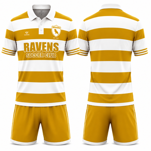 Uniforme de Fútbol Personalizado al por Mayor, Camiseta de Fútbol Sublimada con Cuello Redondo y Franjas, Parte Delantera Corta y Transpirable, Uniforme Deportivo para Adultos - Product Image 3