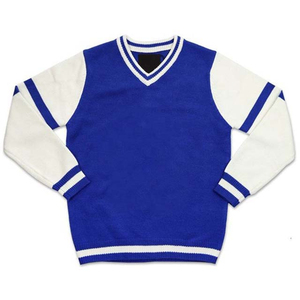 Pull en tricot personnalisé à col en V, manches longues, color block, pour l'automne, style décontracté universitaire, avec logo sur le devant - Product Image 1