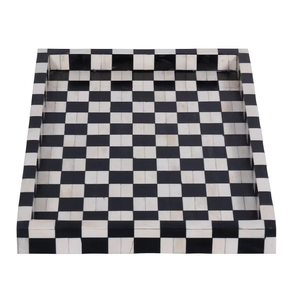 Black & White Bone Inlay Tray – Handmade Decorative Serving Tray for <b>Coffee</b> <b>Table</b>, Boho Modern Home Décor - Product Image 5