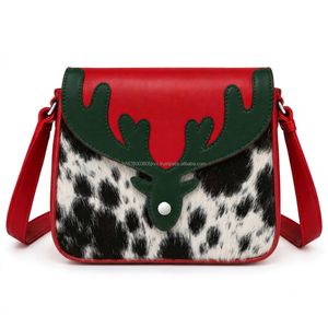 Christmas Reindeer Hairon Cowhide <b>Leather</b> Crossbody Purse Red Green Western Shoulder Purse Winter Holiday Rustic Cowgirl <b>Handbag</b> - Product Image 3