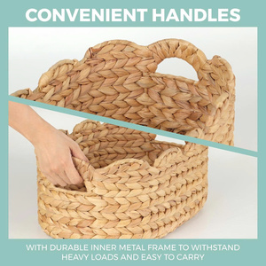 <b>Enchanting</b> Rustic Farmhouse-Style Eco-Friendly Handmade Water Hyacinth Oval Shape Multipurpose Scallop Basket Set - Product Image 4