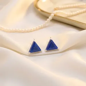 Natural Lapis Lazuli Triangle Cut Stud <b>Earrings</b> 925 Sterling <b>Silver</b> <b>Blue</b> Gemstone Fine Jewelry Women Wholesale Supplier - Product Image 2