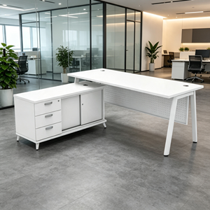 Bureau de direction moderne et durable avec armoire de rangement intégrée, design en mélamine, style minimaliste, pour bureau à domicile ou bureau commercial - Product Image 6