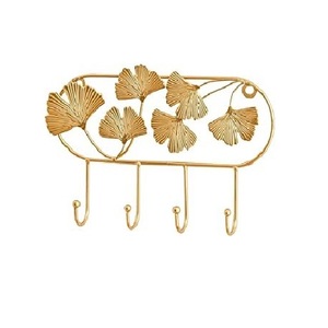 Porte-manteau mural rectangulaire en métal doré, motif feuille de Ginkgo, fait main, pour portes ou murs, rangement de vêtements - Product Image 1