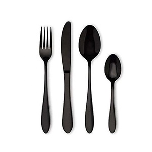 Long manche rond noir Table de mariage et ensemble de couverts de Restaurant en acier inoxydable métal couteau fourchette cuillère noir couverts - Product Image 4