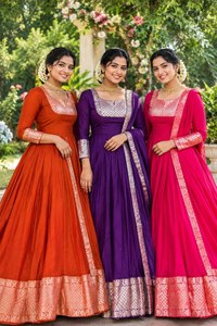 Robe Anarkali traditionnelle violette avec dupatta, coupe ample longue jusqu'au sol, tenue pour femme, robe de mariage pakistanaise en polyester - Product Image 5