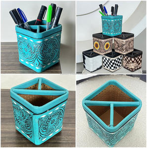 Organisateur de bureau multifonctionnel en cuir véritable fait main, porte-stylos et porte-crayons - Product Image 3