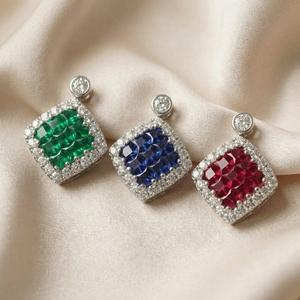 Pendentifs en or blanc massif 18 carats de haute qualité, sertis de rubis et de diamants taille princesse, pour cadeau, bijoux de fête classiques personnalisables, fabrication de qualité supérieure - Product Image 5