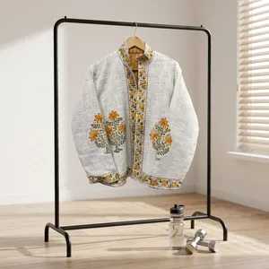 Block Print <b>Womens</b> White Embroidered Floral Mandarin Collar Jacket Open Front Prairie Chic <b>Spring</b> <b>Coat</b> - Product Image 5