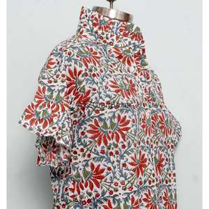 เสื้อคลุมลำลองพิมพ์ลายบล็อกอินเดีย ผ้าไม่ทอ สำหรับฤดูร้อน ผ้าฝ้ายแท้ 100% ลายดอกไม้สไตล์โบฮีเมียน เป็นมิตรกับสิ่งแวดล้อม แห้งเร็ว ทันสมัย - Product Image 5