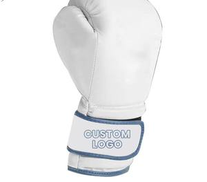 Gants de boxe en cuir de qualité supérieure avec logo personnalisé |   Blanc/Métallique/Bleu |   Gants d'entraînement et de combat OEM en gros, unisexes |   MMA - Product Image 2