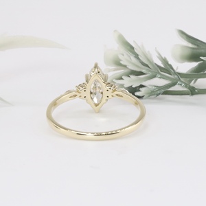 Marquise Cut Simulated Lab Grown Diamond Gold Engagement <b>Ring</b> Classic Cluster Accent <b>Plain</b> Wedding Band Party Women - Product Image 2