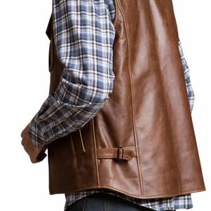 Men's Plus Size <b>Brown</b> Leather Look <b>Vest</b> Workwear Style Stand Collar Zipper Closure With Pockets Outerwear Autumn Casual - Product Image 5