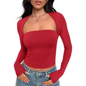 2025 Trendy Queen Womens Casual <b>Dresses</b> Cute Basic Long Sleeve Shirts <b>Shrug</b> Tube Crop Top Going Basic Cute Fashion Clothes - Product Image 1