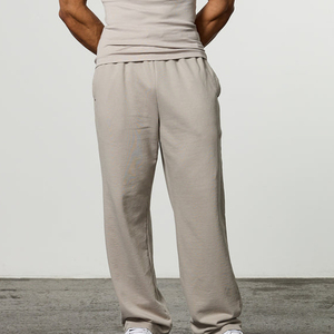 Men's Beige Cotton Sweatpants Elastic Waist Pockets Casual Loose Fit Joggers Autumn Wear - Product Image 3