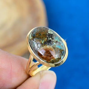 Anillos de Piedras Preciosas de Turquesa Natural en Forma Ovalada, Oro de 18k sobre Plata de Ley 925 - Product Image 1