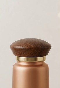 ขวดน้ำทองแดงลายตอก ฝาไม้ - Product Image 6