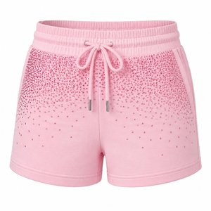 T-shirt tricoté rose à strass pour femme, col rond, manches courtes, style doux, coupe classique, pour le quotidien printemps-été - Product Image 5