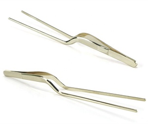 Nonstick Coated 20cm Chef Plating Tweezers Stainless Steel Anti-Slip Dishwasher Safe Offset Kitchen Tongs Precision <b>BBQ</b> Serving - Product Image 1