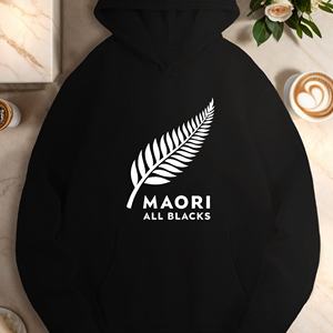 <b>Women's</b> Casual <b>Hoodie</b> With Maori All Blacks Fern Frond Print 100% Polyester Knitted Autumn Sweatshirt <b>Red</b> - Product Image 4