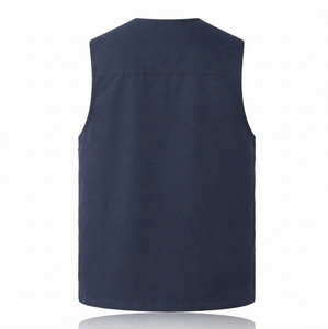 Chaleco con Cierre y Cuello en V para Hombre, Transpirable, con Bolsillos, Color Sólido, Estilo Casual de Verano, 100% Poliéster - Product Image 3