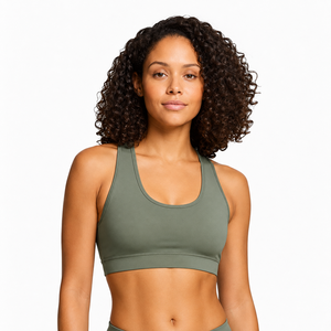 Women's Racerback Sports Bra Solid <b>Olive</b> Green Seamless Medium Support Yoga Fitness Workout Top - Product Image 1