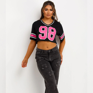 2026 Custom American Football Jersey Shirts for Women Drop Shoulder Summer American Football <b>Tops</b> V Neck - Product Image 4