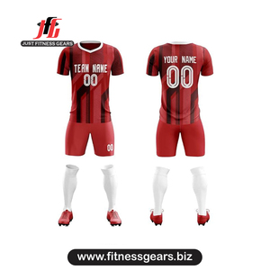 Custom Soccer Jersey Set Red Short Sleeve Men Moisture Wicking Sublimated Print Elastic Waist Adult All Seasons - Product Image 2
