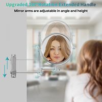 Miroir de maquillage mural en métal chromé de 8 pouces avec grossissement 1X, design moderne et hauteur réglable pour salle de bain
