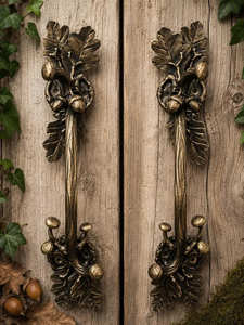 Manija de puerta de hierro forjado de estilo clásico, con diseño de hoja de roble – accesorio decorativo para portones. - Product Image 4