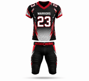 Uniforme de Fútbol Americano Personalizado para Hombre Warriors, Negro y Rojo, Sublimado, Transpirable, Conjunto de Jersey y Pantalones de Poliéster, Número 23 - Product Image 1