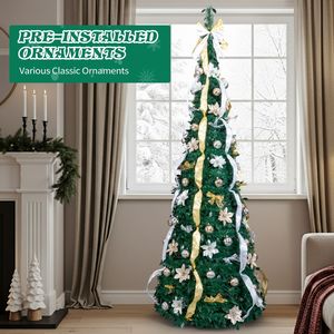 Albero di Natale Pre-Illuminato da 2,1 m con 200 Luci Calde, Albero Artificiale Pop-Up con Telecomando, Materiali Dorati e in PE - Product Image 3