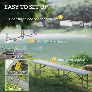 2 Pack 6 ft Portable Foldable <b>Plastic</b> <b>Bench</b> Seats with Carrying Handle Camping Furniture White Color - Product Image 6