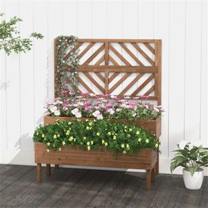 Jardinière surélevée en bois à 2 niveaux avec treillis pour pots de fleurs et jardinières - Product Image 2